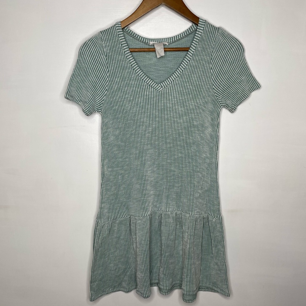 🍋 Caution to the Wind ribbed dress green and white